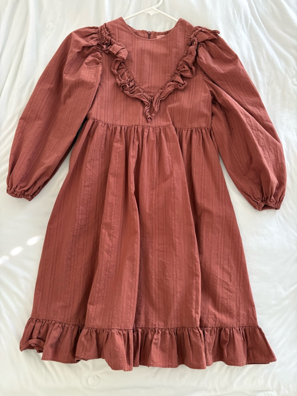 Little Girls Ruffle Yoke Long Sleeve Dress in Dusty Rose